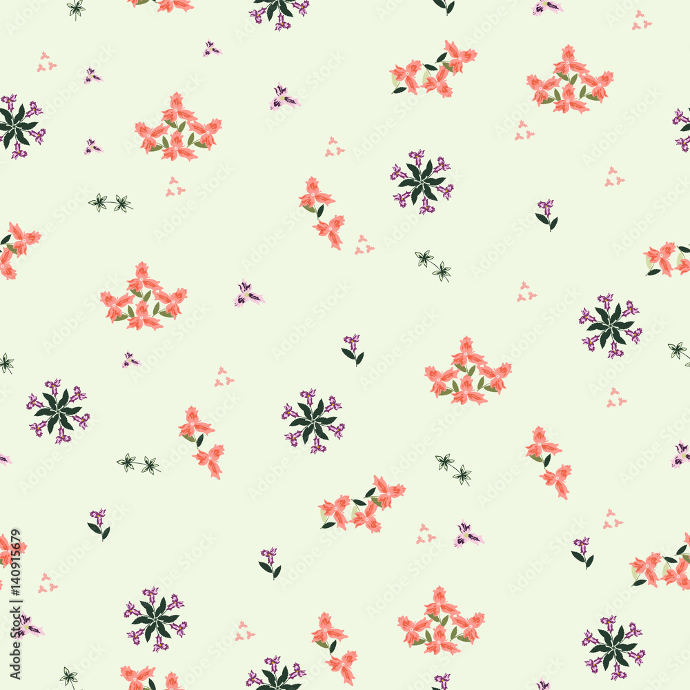 Simple cute pattern in small-scale flowers . Liberty style. Floral seamless background for textile or book covers, manufacturing, wallpapers, print, gift wrap and scrapbooking. Simple cute pattern in small-scale flowers . Liberty style. Floral seamless background for textile or book covers, manufacturing, wallpapers, print, gift wrap and scrapbooking.
