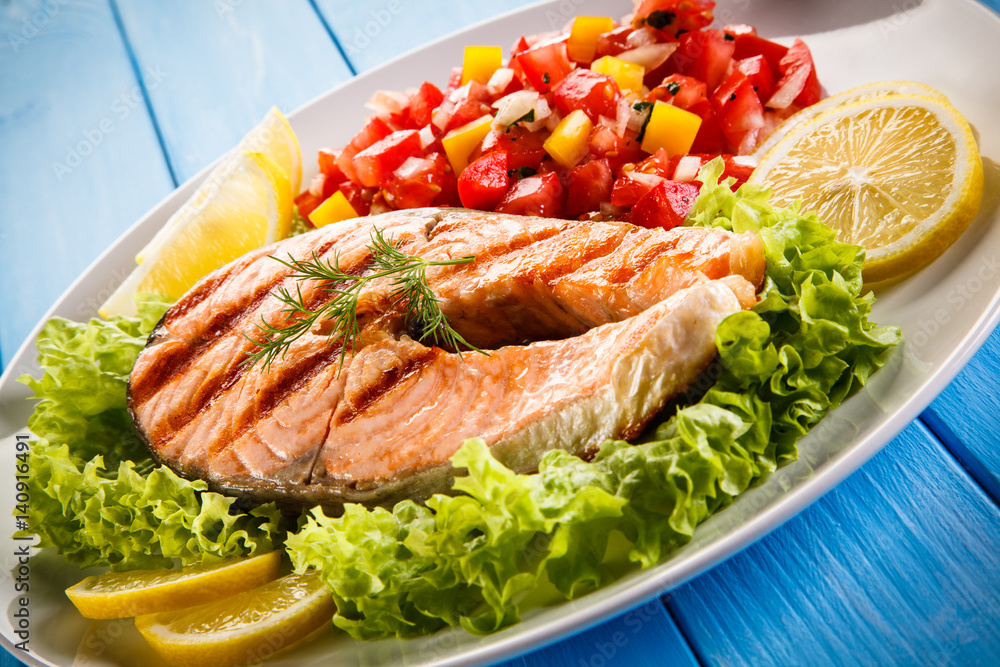 Grilled salmon and vegetables Grilled salmon and vegetables
