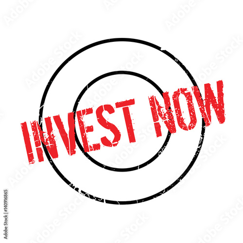 Invest Now rubber stamp. Grunge design with dust scratches. Effects can be easily removed for a clean, crisp look. Color is easily changed.