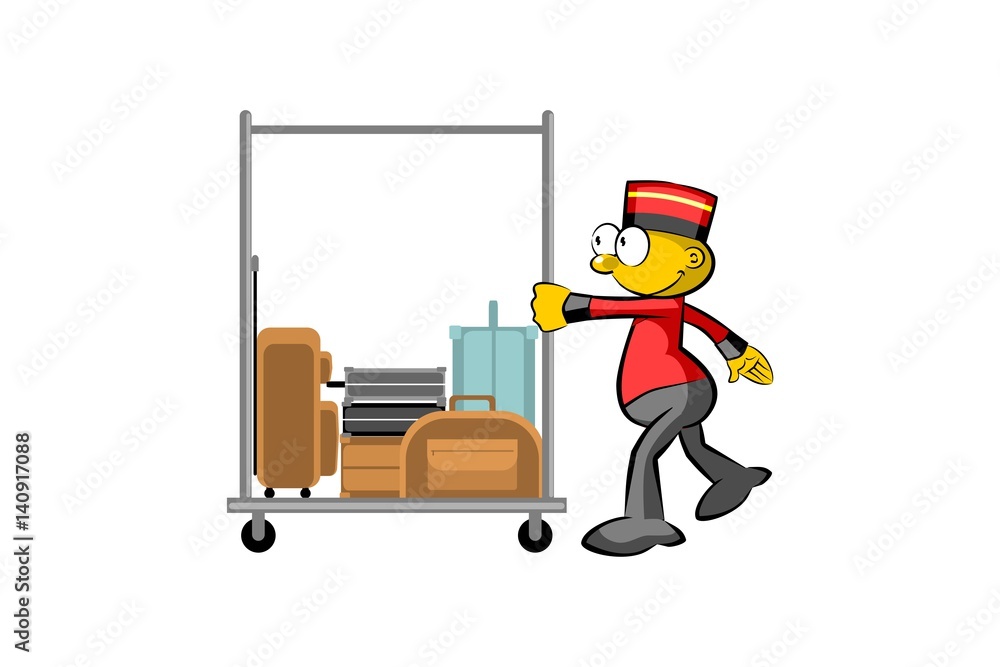 Bellboy and suitcases isolated on white Bellboy and suitcases isolated on white