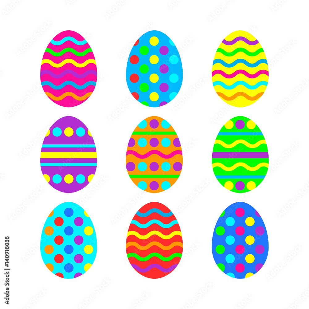 Easter eggs vector icon background. Flat style of colorful eggs. Vector illustration on white