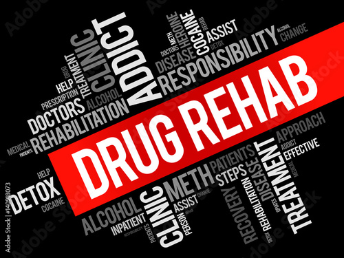 Drug rehab word cloud collage, health concept background