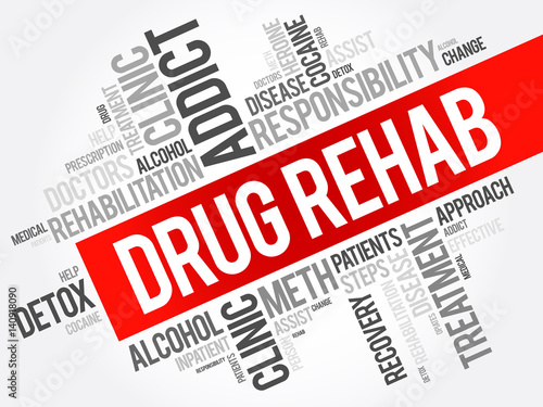 Drug rehab word cloud collage, health concept background