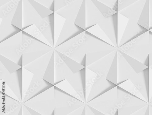 White shaded abstract geometric pattern. Origami paper style. 3D rendering background.