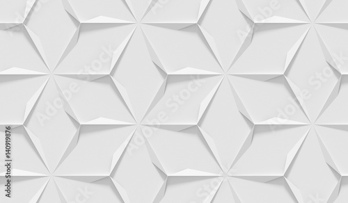 White shaded abstract geometric pattern. Origami paper style. 3D rendering background.