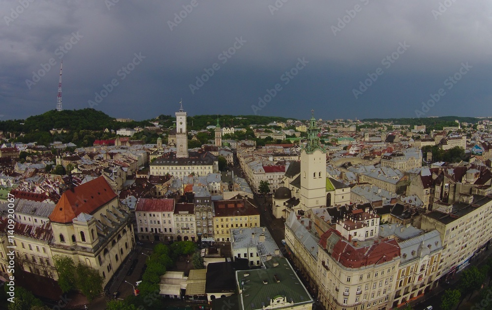 aerial view on lviv center city, ukraine