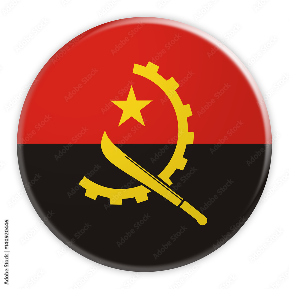 Angola Flag Button, News Concept Badge, 3d illustration on white background Angola Flag Button, News Concept Badge, 3d illustration on white background