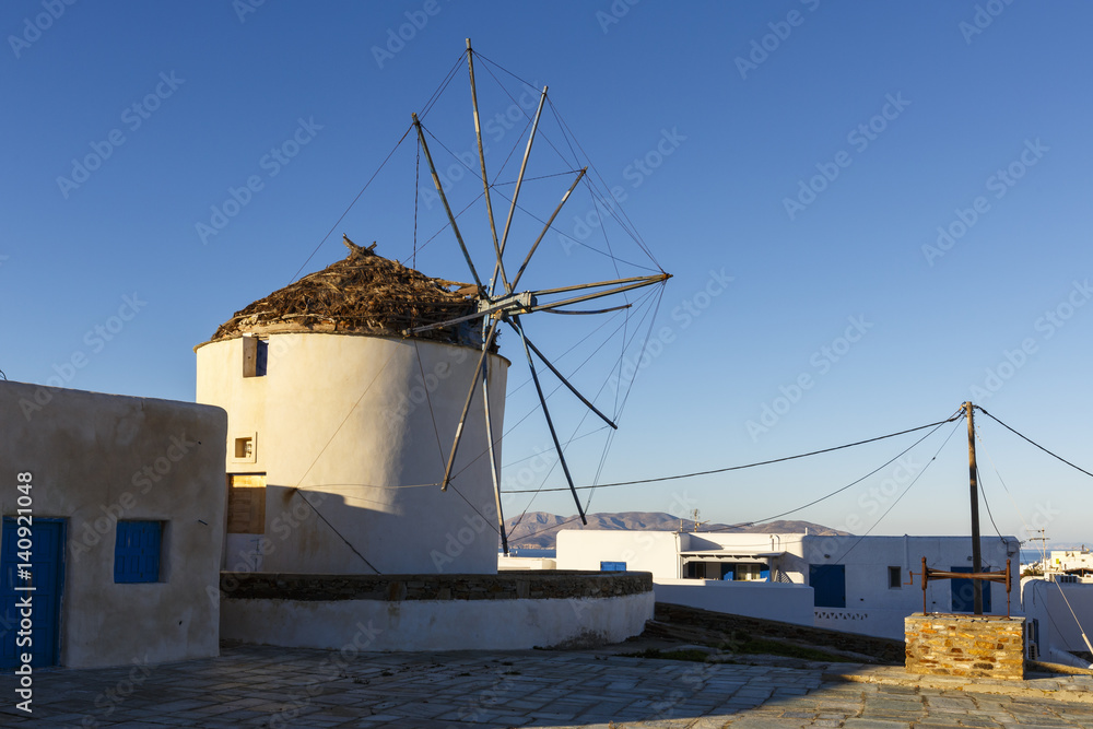 Windmill in Chora on Ios island, Greece. 
