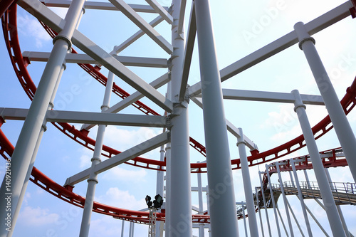 roller coaster with blue sky
