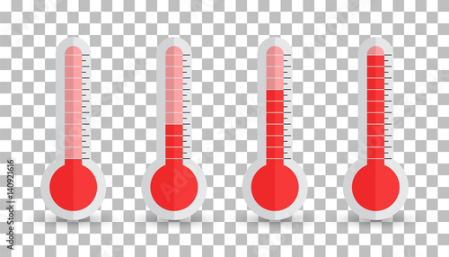 Thermometers icon with different levels. Flat vector illustration on isolated background.