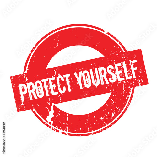 Protect Yourself rubber stamp. Grunge design with dust scratches. Effects can be easily removed for a clean, crisp look. Color is easily changed.