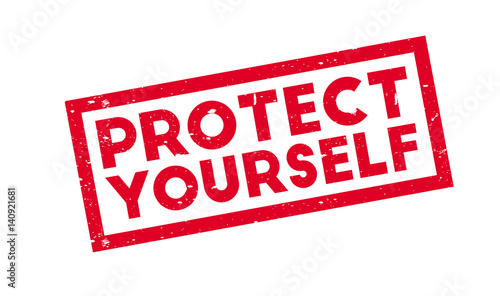 Protect Yourself rubber stamp. Grunge design with dust scratches. Effects can be easily removed for a clean, crisp look. Color is easily changed.