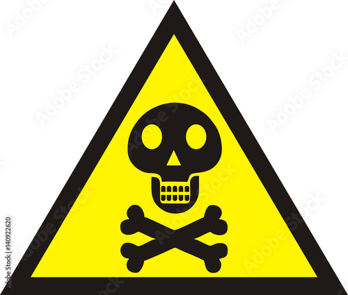 Danger sign with skull symbol. Deadly danger sign, warning sign, danger zone