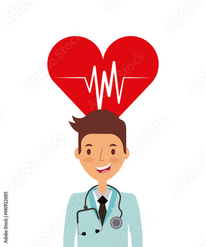 cardio heart and medical doctor cartoon icon over white background. colorful design. vector illustration