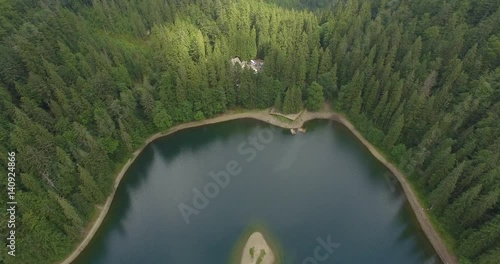 Carpathian mountains summer landscape with lake Sinevir and blue sky, natural background photo