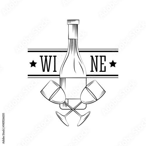Fényképezés wine bottle and wine glasses over white background