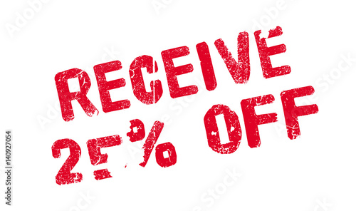 Receive 25 Off rubber stamp. Grunge design with dust scratches. Effects can be easily removed for a clean, crisp look. Color is easily changed.