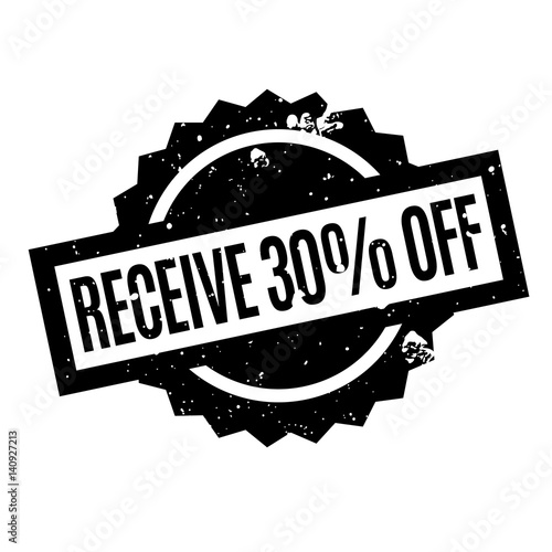 Receive 30 Off rubber stamp. Grunge design with dust scratches. Effects can be easily removed for a clean, crisp look. Color is easily changed.