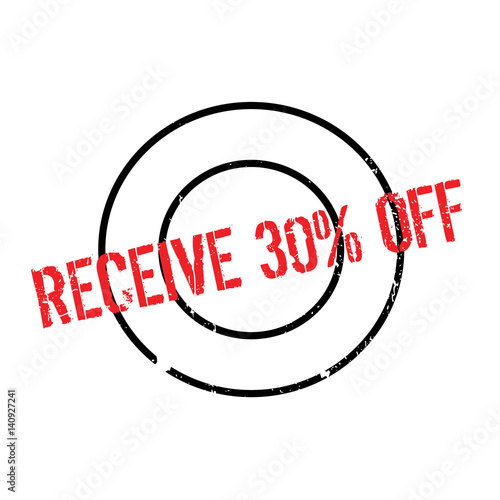 Receive 30 Off rubber stamp. Grunge design with dust scratches. Effects can be easily removed for a clean, crisp look. Color is easily changed.