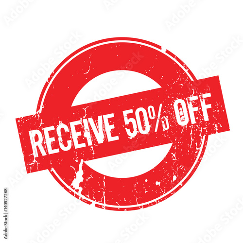 Receive 50 Off rubber stamp. Grunge design with dust scratches. Effects can be easily removed for a clean, crisp look. Color is easily changed.