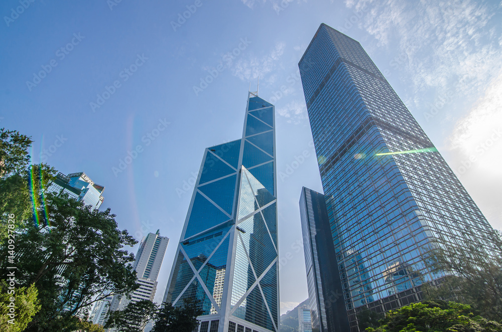  Modern buildings of Bank of China Tower and Cheung Kong Centre are one of the tallest skyscrapers in Hong Kong.