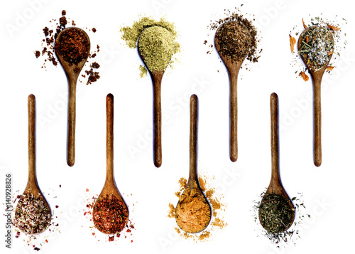 Collection of Spices in Wooden Spoons