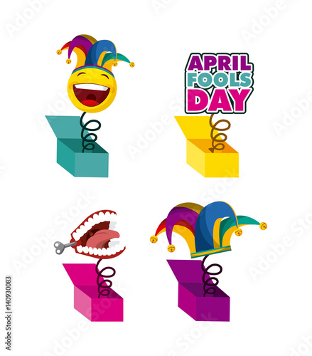 april fools day related icons over white background. colorful design. vector illustration