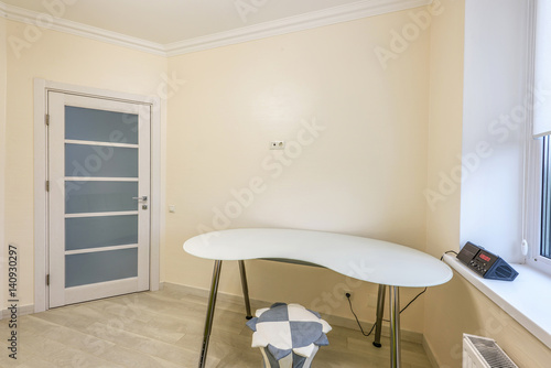 Stock photo white apartment interior design of bedroom  modern style  chisinau  moldova
