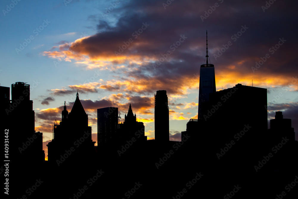 New York City Skyline Silhouette at Sunset