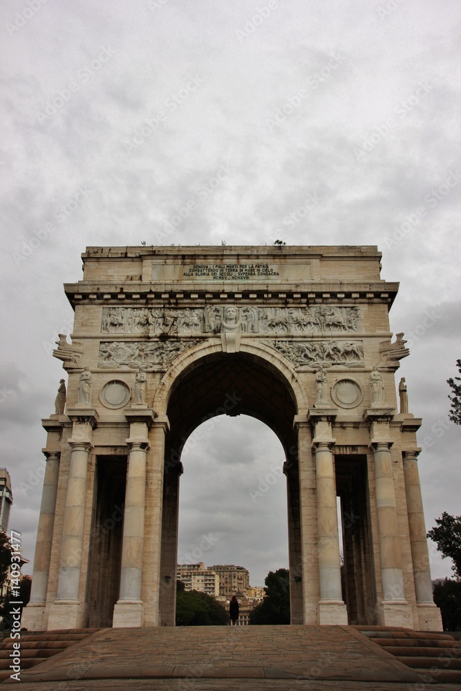 Triumphal arch Arco della Vittoria in Genoa, Italy