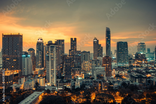 Bangkok city center downtown skyline while sunset.