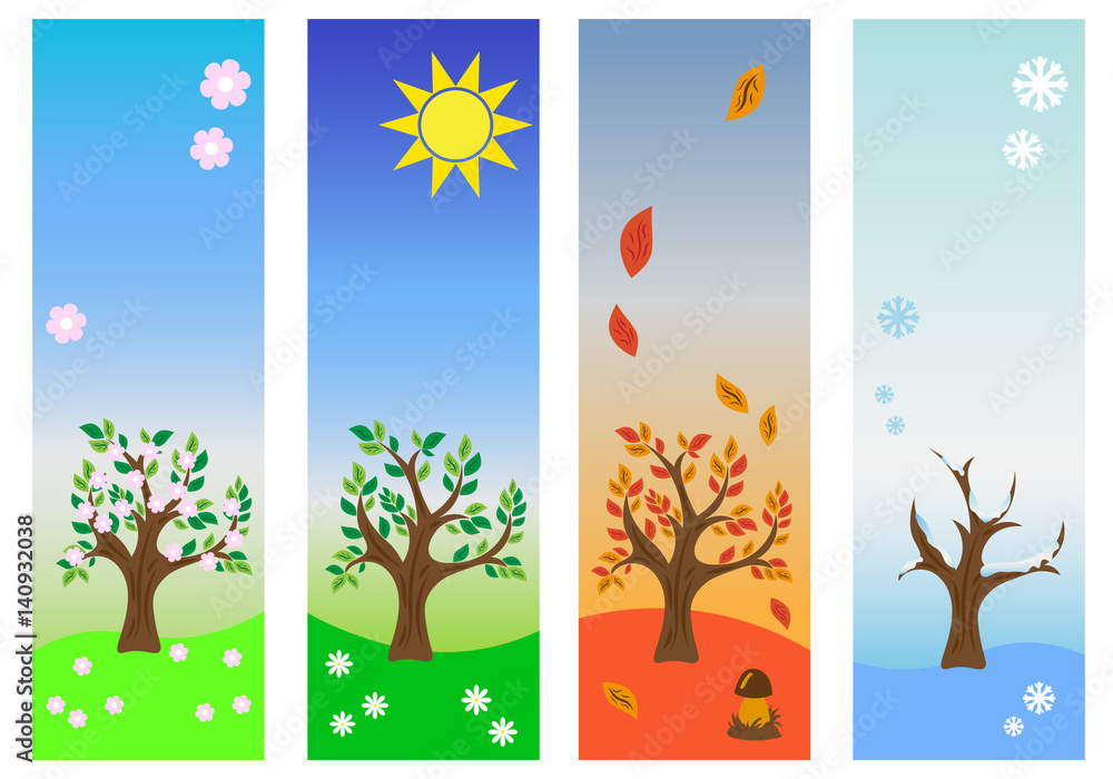 Fototapeta premium Four seasonal label with tree