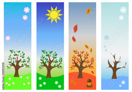 Four seasonal label with tree