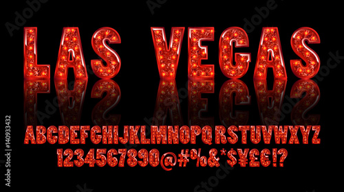 Las Vegas. Color Golden alphabet with show lamps