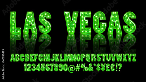 Las Vegas. Color Golden alphabet with show lamps