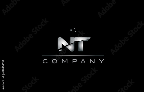 nt n t silver grey metal metallic alphabet letter logo icon template