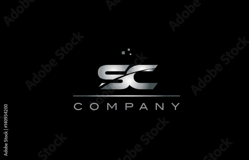 sc s c  silver grey metal metallic alphabet letter logo icon template