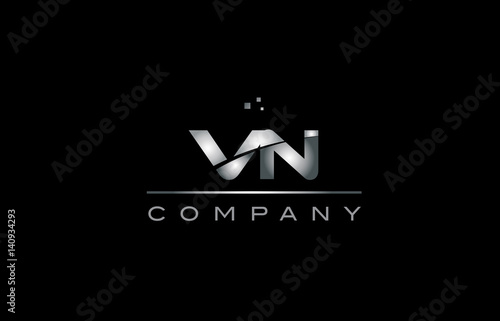 vn v n  silver grey metal metallic alphabet letter logo icon template photo