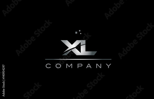 xl x l  silver grey metal metallic alphabet letter logo icon template