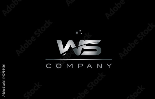 ws w s  silver grey metal metallic alphabet letter logo icon template photo
