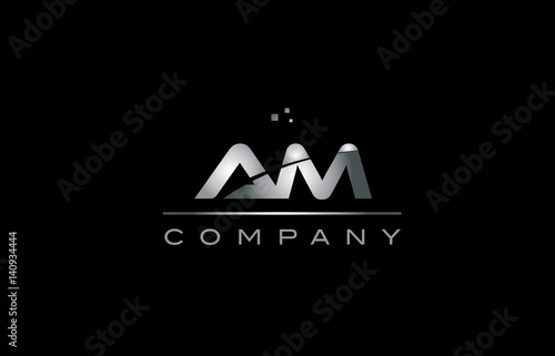am a m  silver grey metal metallic alphabet letter logo icon template