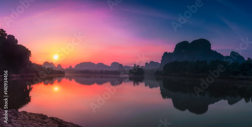 Panorama view of landscape beautiful sunrise at nongtalay lake, Krabi province, Southen of Thailand © sakarin14