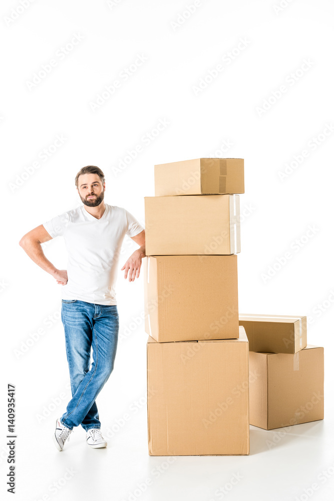 Man with cardboard boxes Man with cardboard boxes