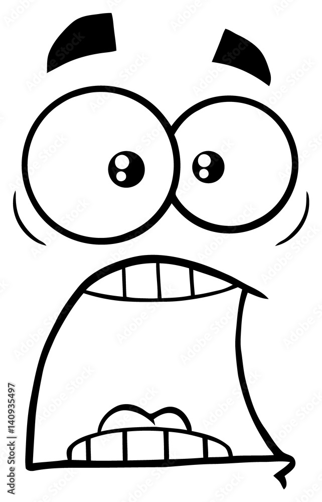 Black And White Scared Cartoon Funny Face With Panic Expression