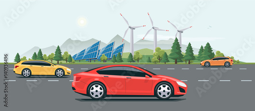 Urban Landscape Street Road with Electric Cars Nature Background