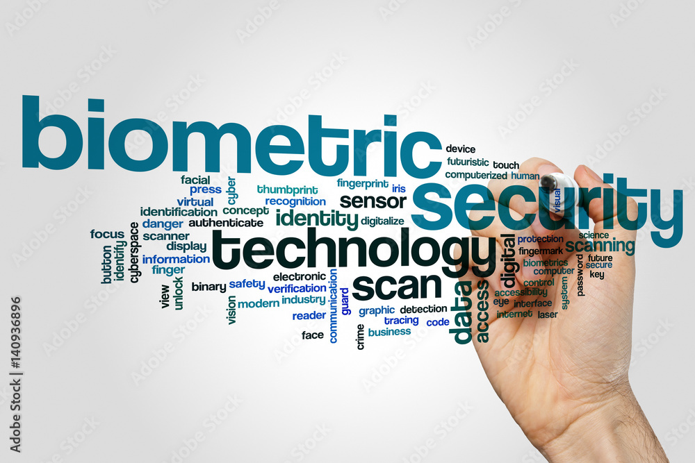 Biometric security word cloud concept on grey background Biometric security word cloud concept on grey background