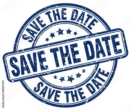 save the date blue grunge round vintage rubber stamp