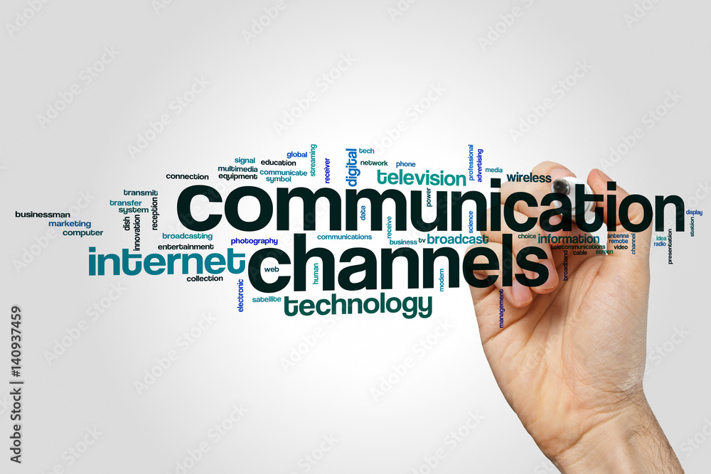 Communication channels cloud concept on grey background Communication channels cloud concept on grey background