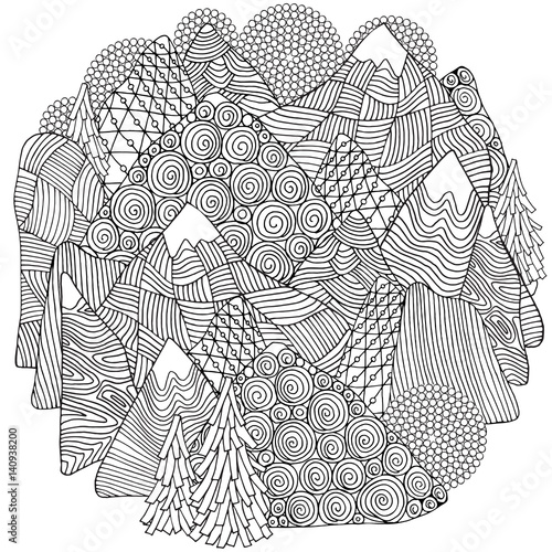 The mountains. Adult coloring book