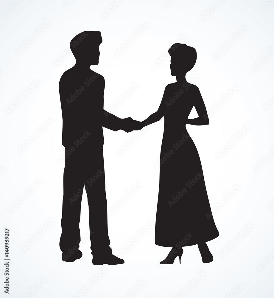 Handshake of man and woman. Vector drawing
